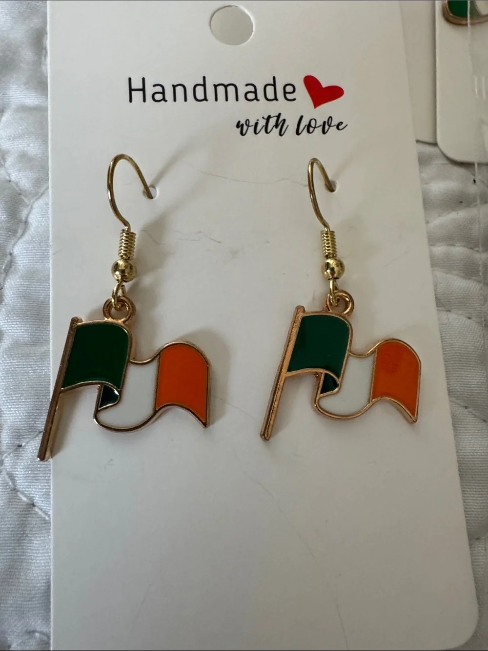 Bulk- Handmade Irish Flag & Shamrock Earrings - Green, White, Orange - Picture 2 of 10